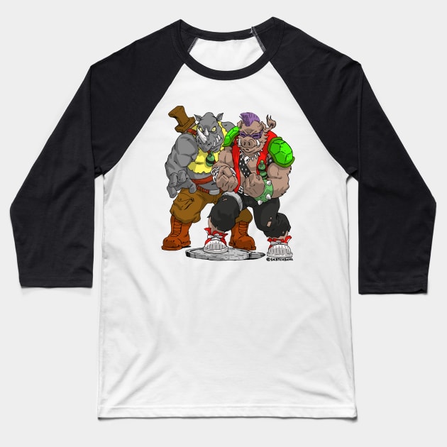 Rocksteady and Bebop TMNT Baseball T-Shirt by SketchbooksTees